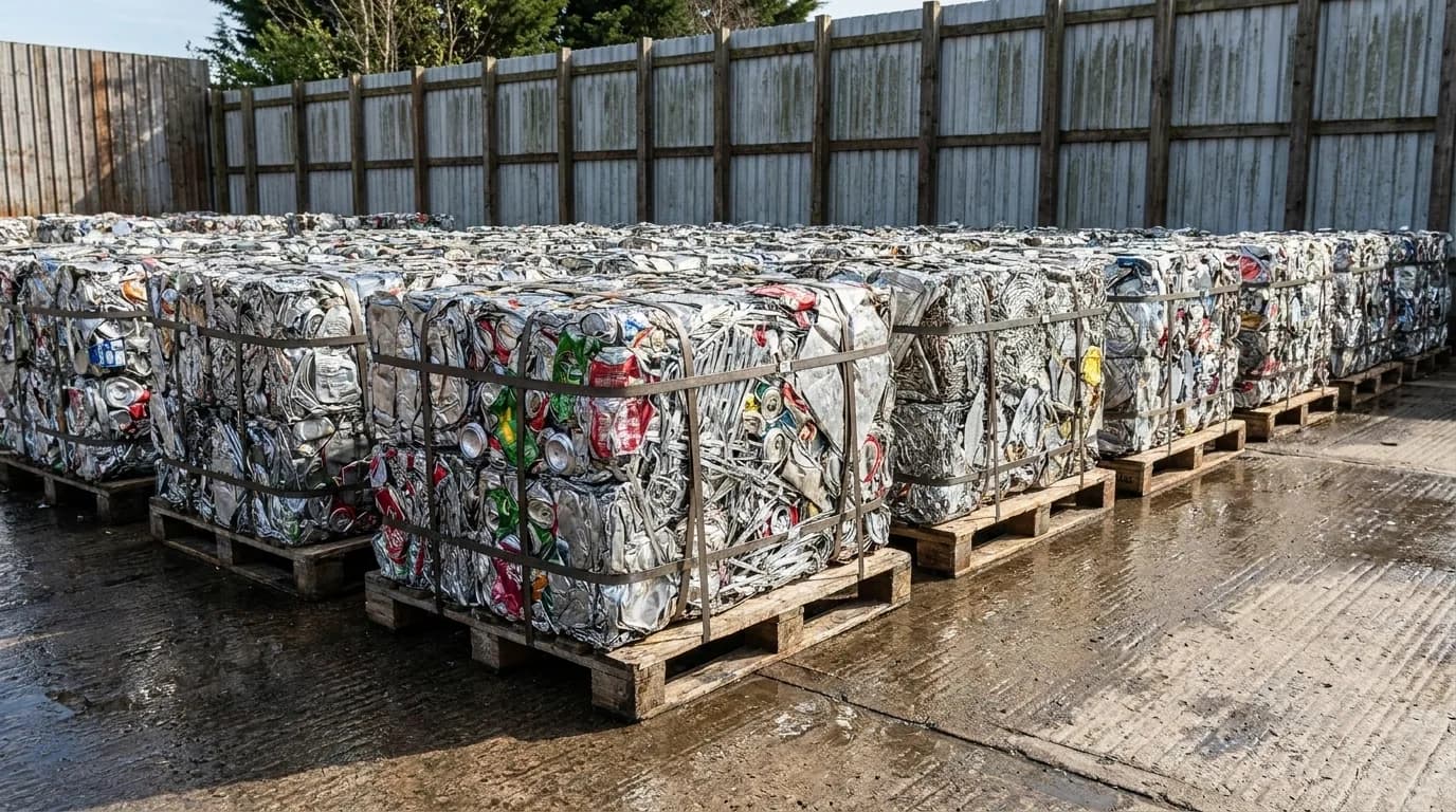 Balles d’aluminium compacté cerclées sur palettes