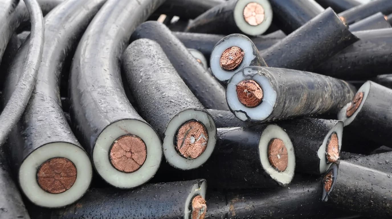 Câbles électriques coupés, âme en cuivre apparente